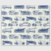 古いタイマブルーヴィンテージカーパターン ラッピングペーパー (フラット)