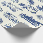 古いタイマブルーヴィンテージカーパターン ラッピングペーパー (角)