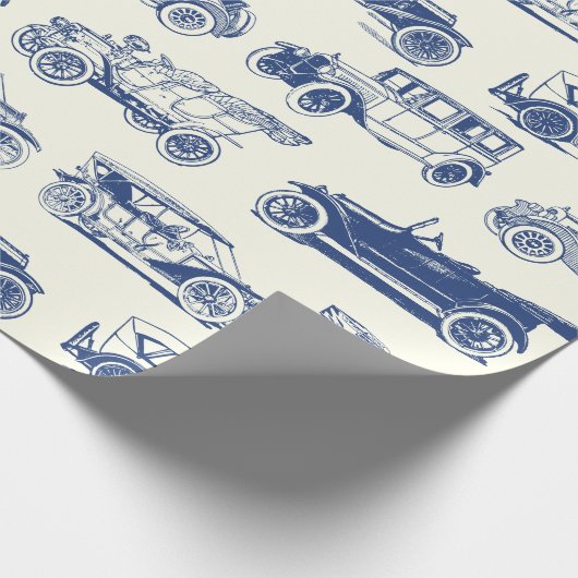 古いタイマブルーヴィンテージカーパターン ラッピングペーパー (角)