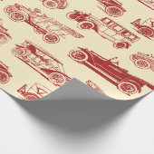 古いタイマベージュレッドヴィンテージカーパターン ラッピングペーパー (角)