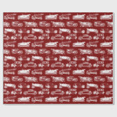 古いタイマレッド白ヴィンテージカーパターン ラッピングペーパー (フラット)