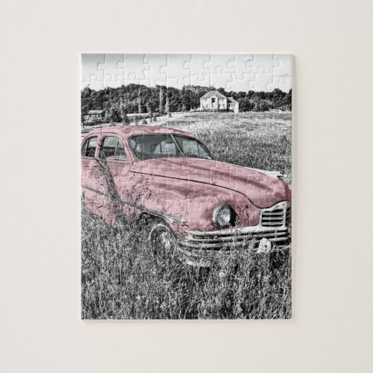 古いタイマーカー古いヴィンテージ前照灯エンジンフード ジグソーパズル (縦)