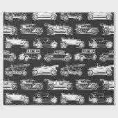 古いタイマー白黒ヴィンテージカーパターン ラッピングペーパー (フラット)