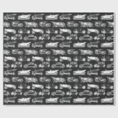 古いタイマー白黒ヴィンテージカーパターン ラッピングペーパー (フラット)