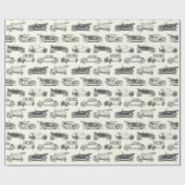 古いタイマー白黒ヴィンテージカーパターン ラッピングペーパー (フラット)