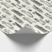 古いタイマー白黒ヴィンテージカーパターン ラッピングペーパー (角)