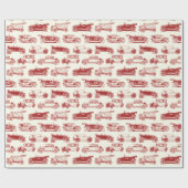古いタイマー赤ヴィンテージカーパターン ラッピングペーパー (フラット)