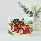 古いタイマー車を運転する七面鳥のカップル、ヴィンテージ ポストカード (スタンド正面)