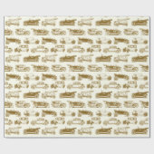 古いタイマー金ゴールドヴィンテージカーパターン ラッピングペーパー (フラット)