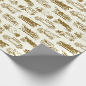 古いタイマー金ゴールドヴィンテージカーパターン ラッピングペーパー (角)