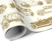 古いタイマー金ゴールドヴィンテージカーパターン ラッピングペーパー (ロールコーナー)