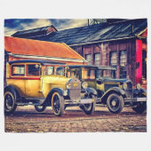 古いタイムカー フリースブランケット (正面(横))