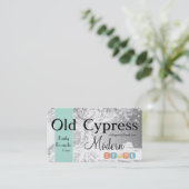 古いツリーのソーシャルメディアアイコンを持つ小売業 名刺 (スタンド正面)