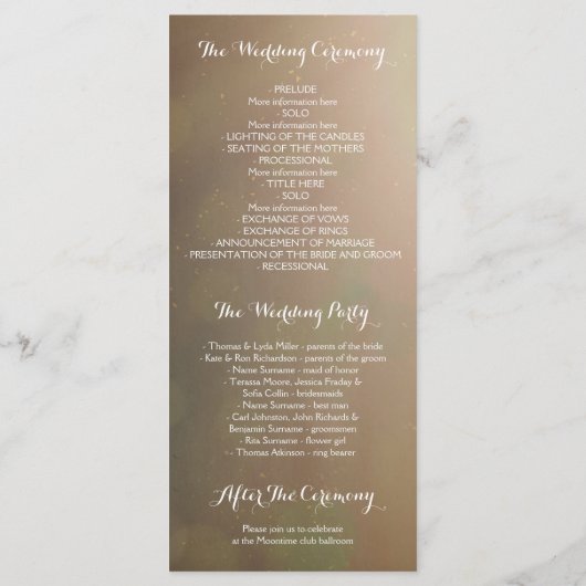 古いツリー素朴ハート結婚式 プログラム (裏面)