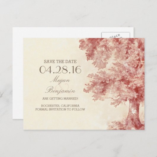 古いツリー絵を描ヴィンテージは日付はがきを保存 案内ポストカード (正面/裏面)