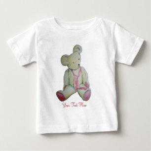 古いテディー・ベアの赤い弓子供のデザイン ベビーTシャツ