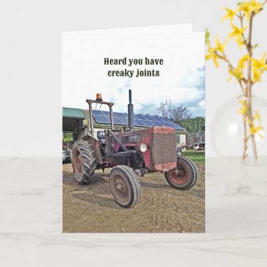 古いトラクおもしろいタ農家良いお尻膝の手術を取得 カード (黄色い花)