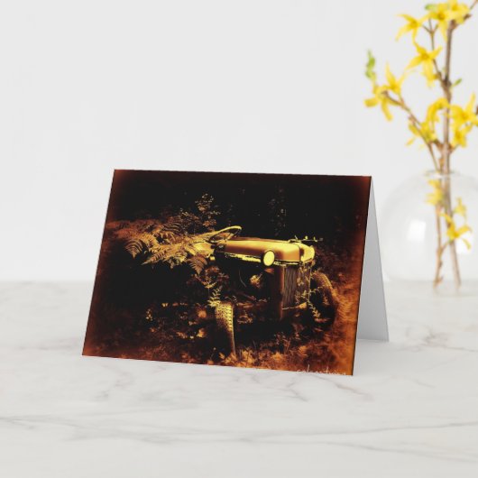 古いトラクターのセピア色の父の日カード カード (黄色い花)