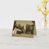 古いトラクターノートカード:ログキャビン&古いトラクタ カード (黄色い花)