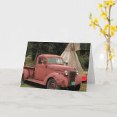 古いトラックおよびテント小屋の挨拶状 カード (黄色い花)