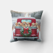 古いトラックのクリスマスゴールデンレトリバーパピー クッション (裏面)