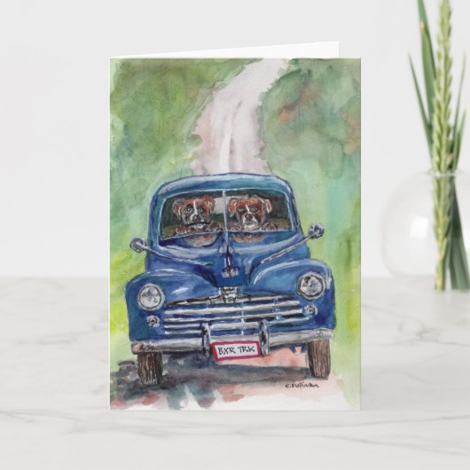 古いトラックを運転するウォーターカラー2ボクサー カード (正面)