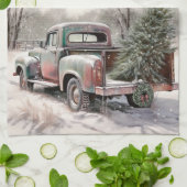 古いトラッククリスマスツリーのキッチンタオル キッチンタオル (折り畳み)