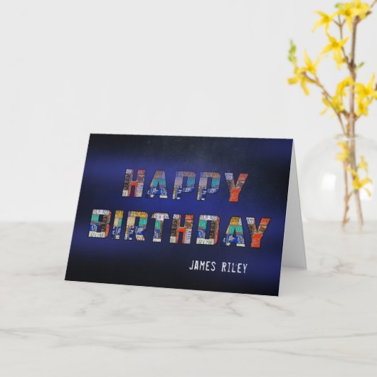 古いナンバープレートの誕生日 カード (黄色い花)