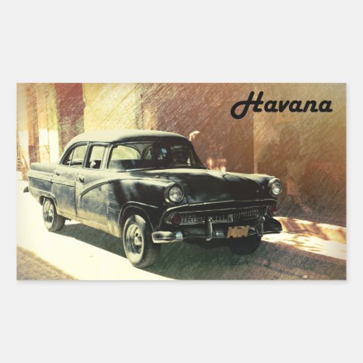 古いハバナのアメリカ車、キューバのステッカー 長方形シール (正面)