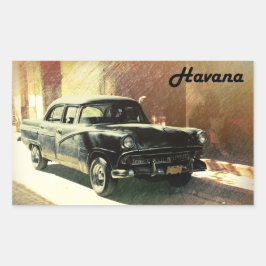 古いハバナのアメリカ車、キューバのステッカー 長方形シール