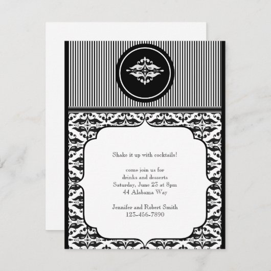 古いハリウッドのダマスク織のパーティの招待状 招待状 (正面/裏面)