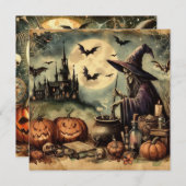 古いハロウィーンアートグリーティングカード (正面/裏面)