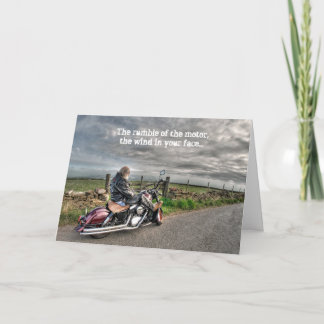 古いバイクもしくは自転車に乗る人バイクライダー誕生日 カード