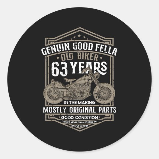 古いバイクもしくは自転車に乗る人63歳Making 63バイクもしくは自転車に乗る人 ラウンドシール (正面)