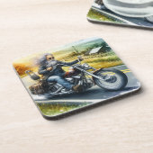 古いバイクもしくは自転車に乗る人[六組] コースター (左側)