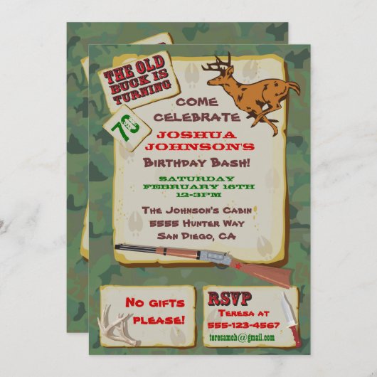 古いバックスの狩猟の誕生日パーティーの招待状 招待状 (正面/裏面)