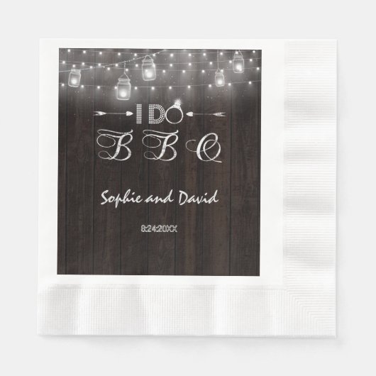 古いバーンメイソンジャースストリングライト私はBBQをする 縁ありランチョンナプキン (正面)