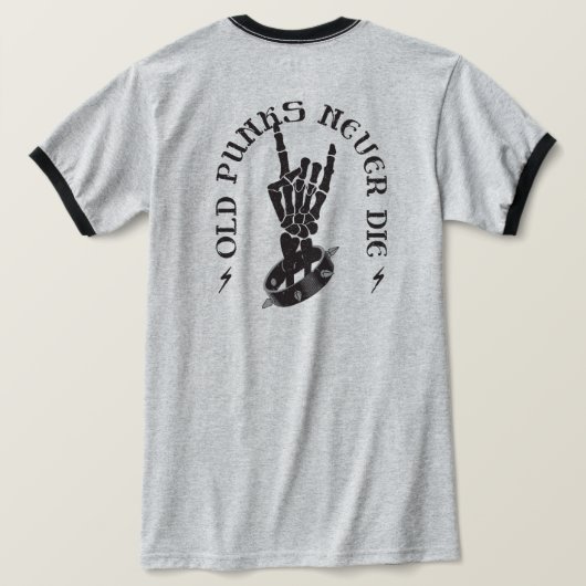 古いパンクは決してゴシック様式の骨格岩を死なない Tシャツ (デザイン裏面)