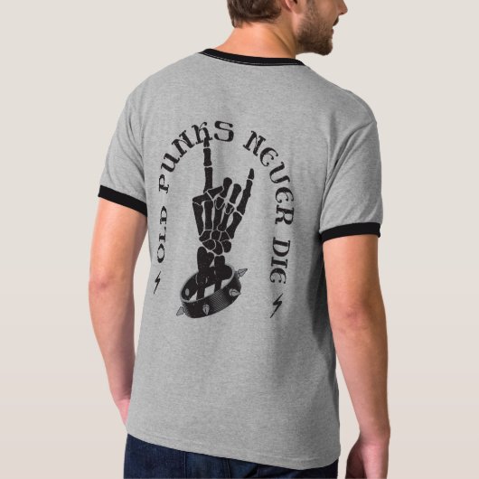 古いパンクは決してゴシック様式の骨格岩を死なない Tシャツ (裏面)