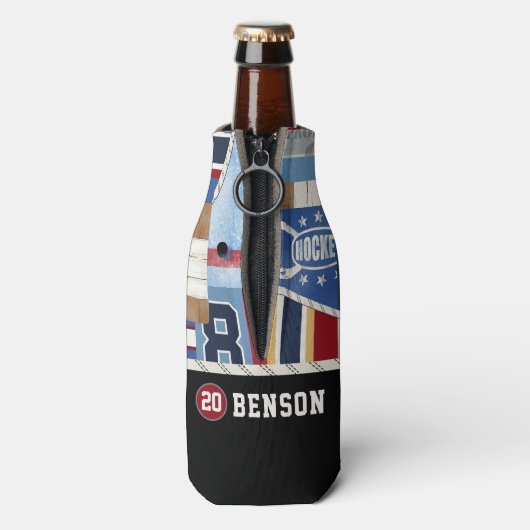 古いパーソナライズされたアイスホッケーシャツパック ボトルクーラー (ボトル裏面)