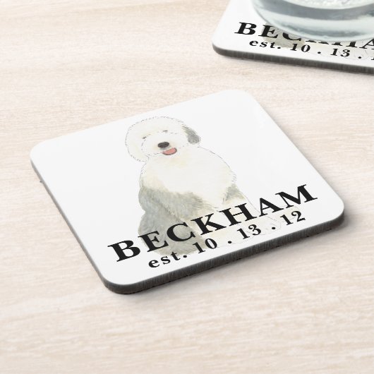 古いパーソナライズされたイギリスの牧羊犬 コースター (左側)