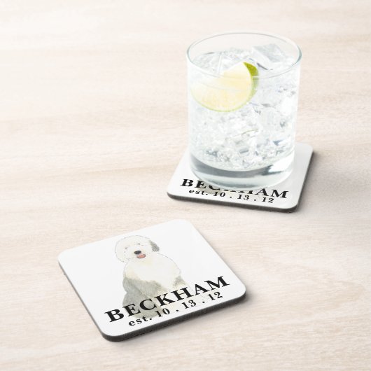 古いパーソナライズされたイギリスの牧羊犬 コースター (右側)