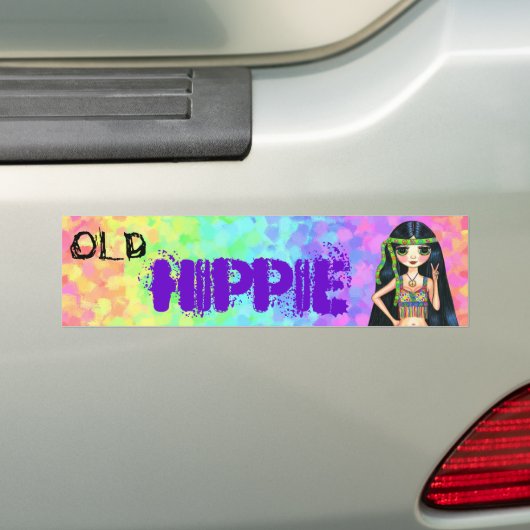 古いヒッピーのかわいい60年代のサイケデリックで大きい目の女の子 バンパーステッカー (車上)