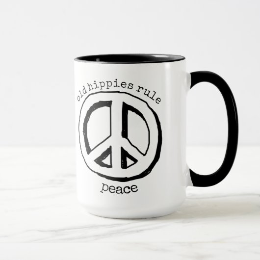 古いヒッピーのルール、平和サインのコーヒーマグ マグカップ (右)