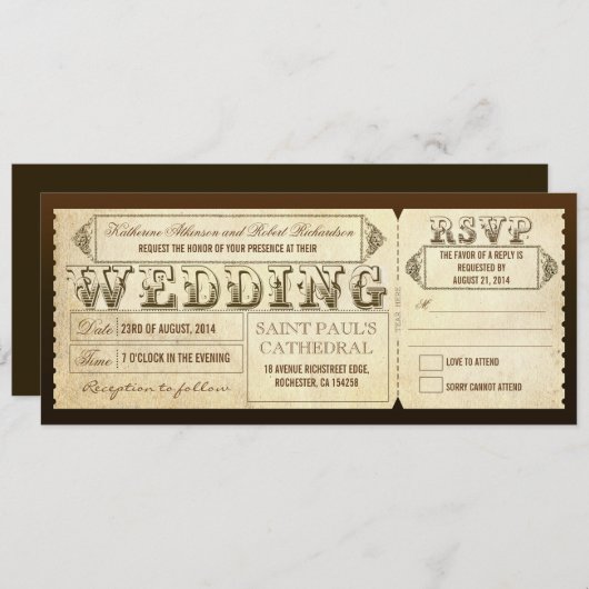 古いビンテージベアの結婚式の招待状（出欠確認付） 招待状 (正面/裏面)