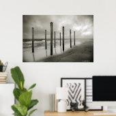 古いビーチ投稿のセピア色のショット ポスター (ホームオフィス)