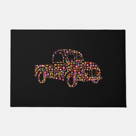 古いピックアップトラックの花模様 ドアマット (正面)