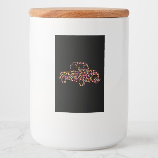 古いピックアップトラックの花模様 フードラベル (正面)