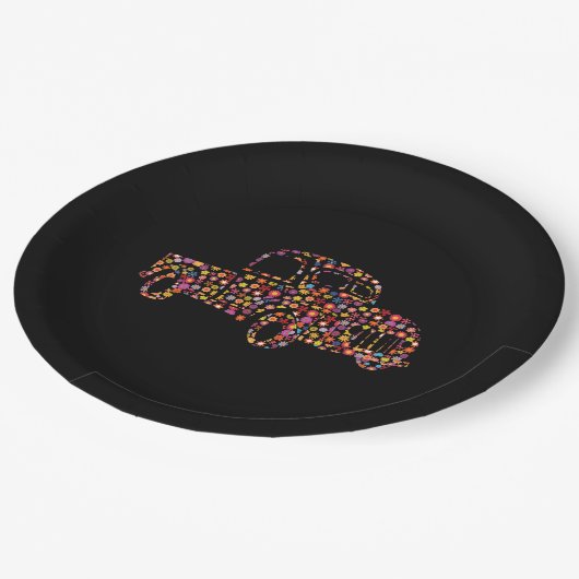 古いピックアップトラックの花模様 ペーパープレート (アングル)