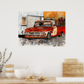 古いピックアップトラックアンティークヴィンテージ1950sアート ポスター (キッチン)